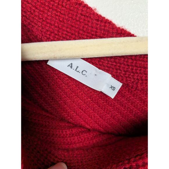 ALC Red Charly One Shoulder Cashmere Wool Sweater Bell Sleeve Women's XS - Picture 4 of 6